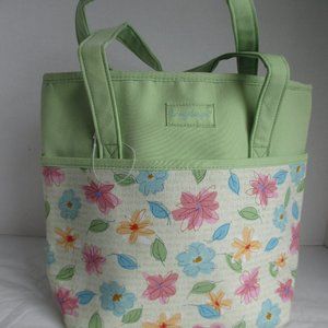 Longaberger Homestead Small Pink & Floral Purse/Tote/Matching Make up Case/NWT